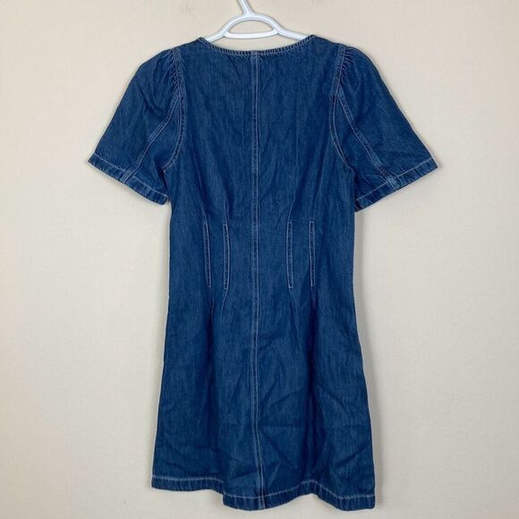 Madewell Pleated Waist Half Zip Denim‎ Dress in Pixie Wash Size 0 (Q6) - Picture 3 of 12